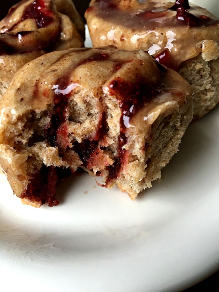 Healthy Vegan Cinnamon Buns with Cranberry Chia Jam