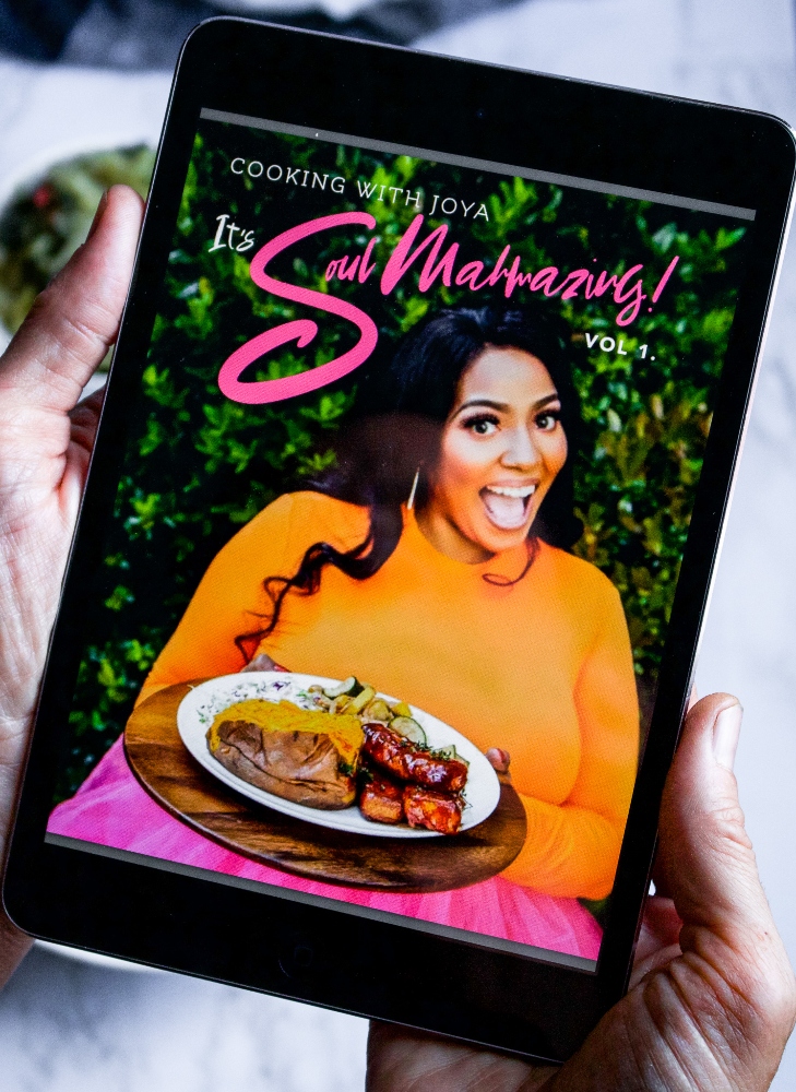 Vegan soul food? Yes, please! We are so happy to bring you our review of Chef Joya’s new southern soul-inspired cookbook Cooking with Joya: It’s Soul Mahmazing Vol. 1. #vegan #vegansoulfood #vegancomfortfood #plantbased #vegancookbook
