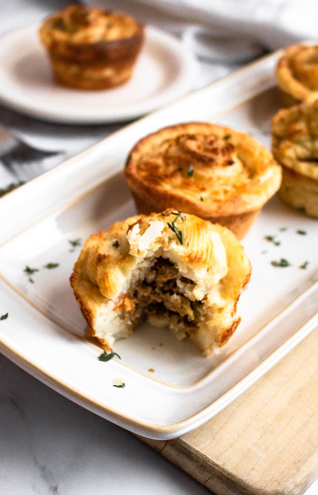 This savory Vegan Cottage Pie Cupcake is a veganized - and slightly fancified - version of a classic comfort food and an old favorite. #vegan #dairyfree #vegancottagepie #vegancomfortfood #vegetarian #veganrecipe