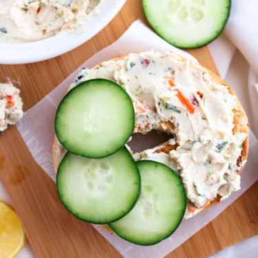 This easy vegan cream cheese recipe has had me up and dancing for joy around the kitchen every morning this week! It's bursting with flavor, has a soft creamy texture you have to taste to believe, and requires very minimal effort on your part. #vegan #tofu #coconutoil #dairyfree // plantpowercouple.com