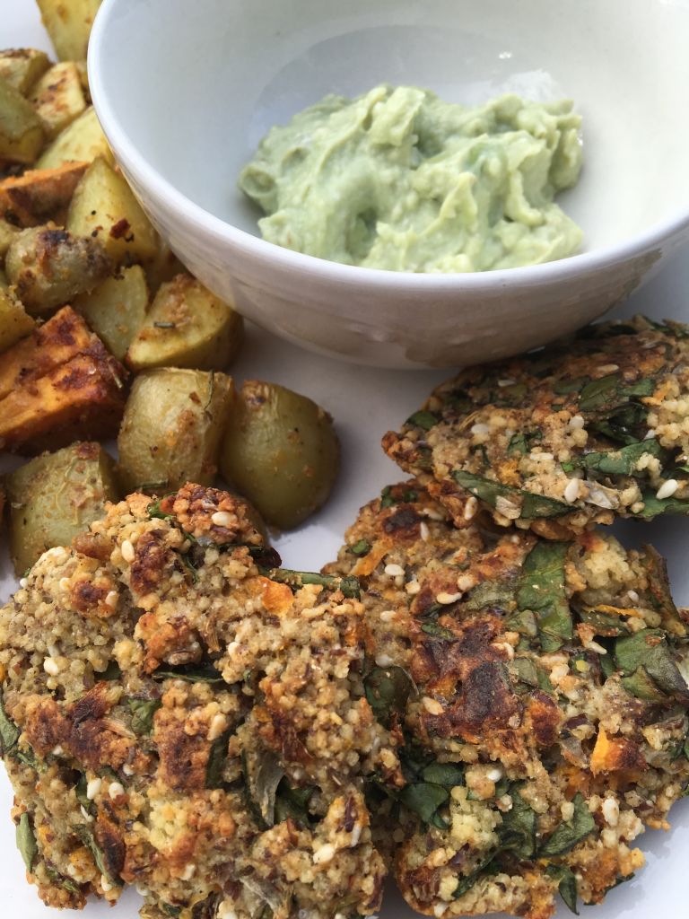 Curried Couscous Cakes with Avocado Garlic Aioli
