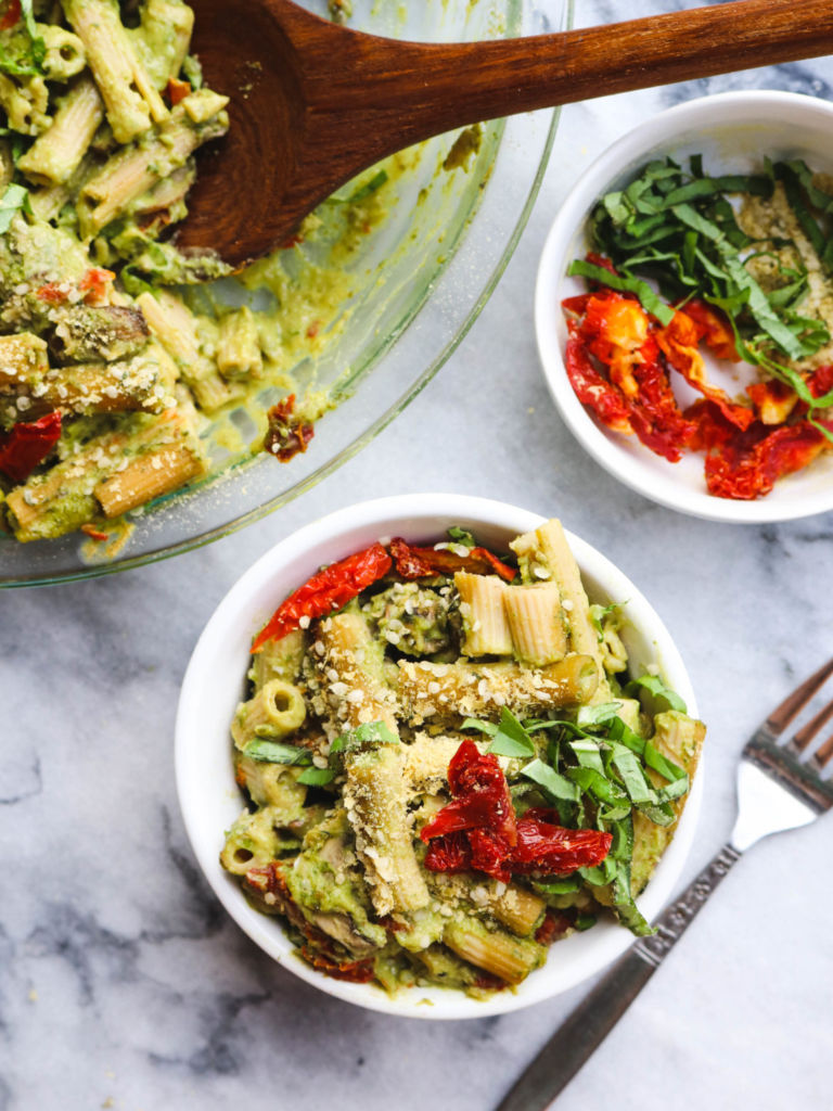 10 (Vegan) Ways to Get Your Greens That Aren't Salad or Gross: Pesto Pasta Bake by From My Bowl