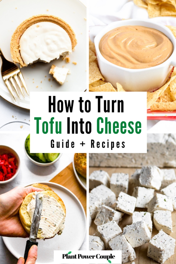 Tofu is a great, affordable, nut-free base for homemade vegan cheese recipes. We use this tofu cheese method to make everything from dairy-free cream cheese to vegan cheese sauce to tofu cheesecake. You can use tofu cheeses on pizza or nachos, and the best part: It’s super easy to make. In this post, we’re going to share our best tofu cheese recipes as well as some tips and tricks for using our methods to make your own tofu cheese! #vegancheese #tofu #tofurecipes #dairyfree