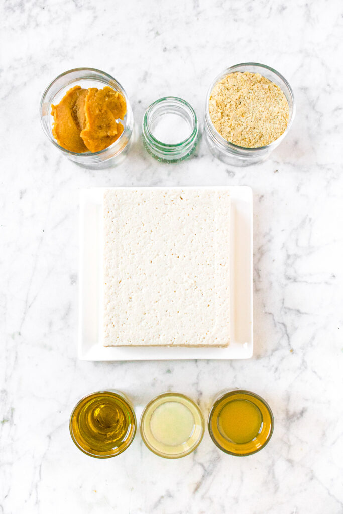 Overhead photo of all the ingredients you need to make vegan whipped ricotta