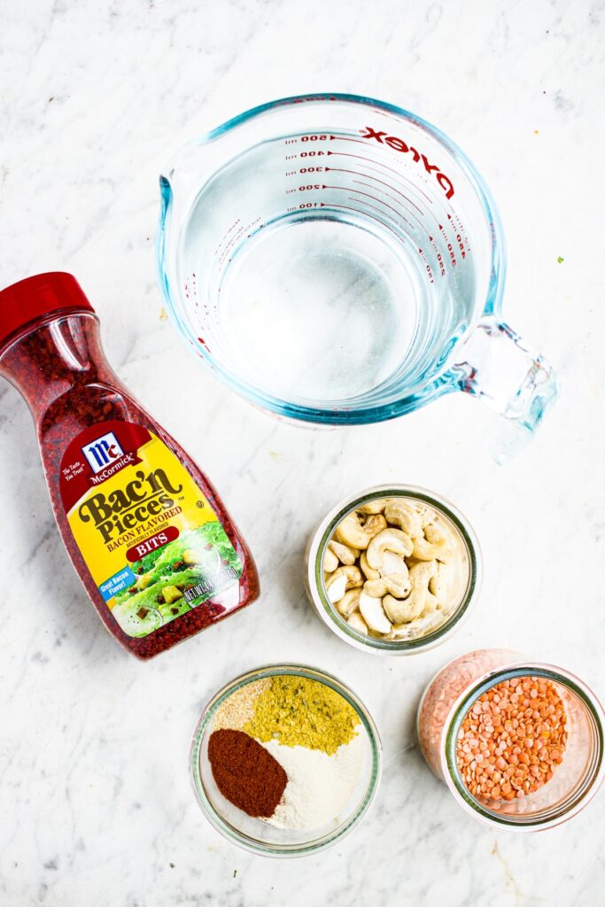 Overhead photo of all the ingredients you need to make healthy cream of bacon soup alternative