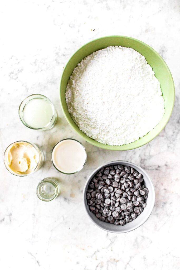 Overhead shot of all the ingredients you need to make homemade vegan peppermint patties