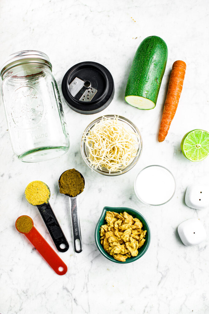 overhead photo of all the ingredients you need to make zoodle ramen