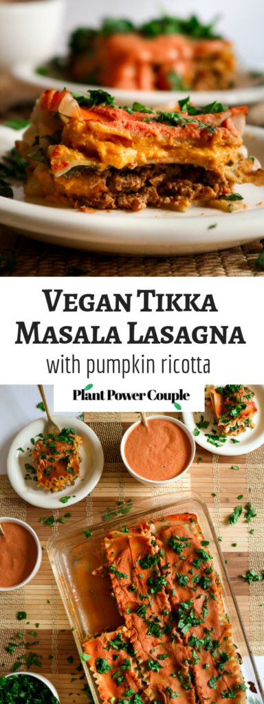 This Vegan Tikka Masala Lasagna is pure comfort food! All the things you love about traditional lasagna but with an Indian-inspired flavor that will knock you off your feet! Easy to make and freezer friendly too! // plantpowercouple.com
